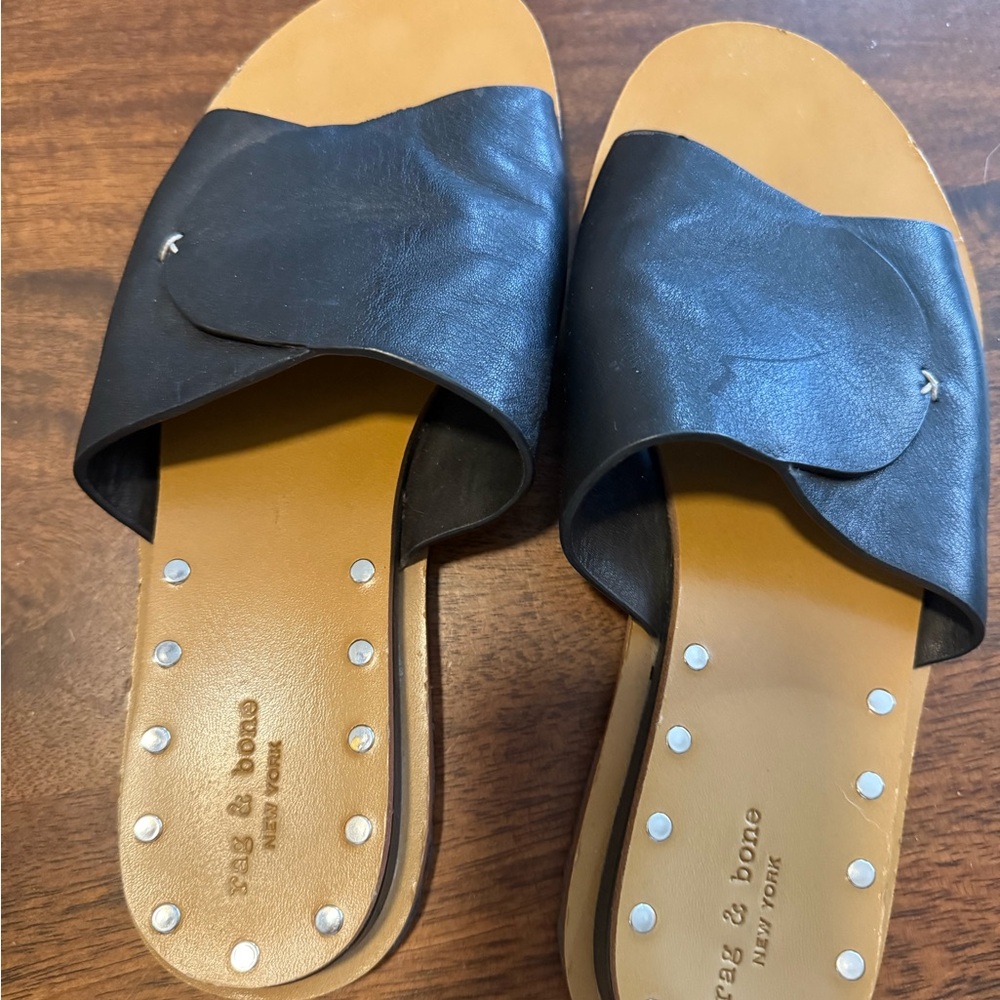 Rag & Bone Black and Tan Slide Sandals